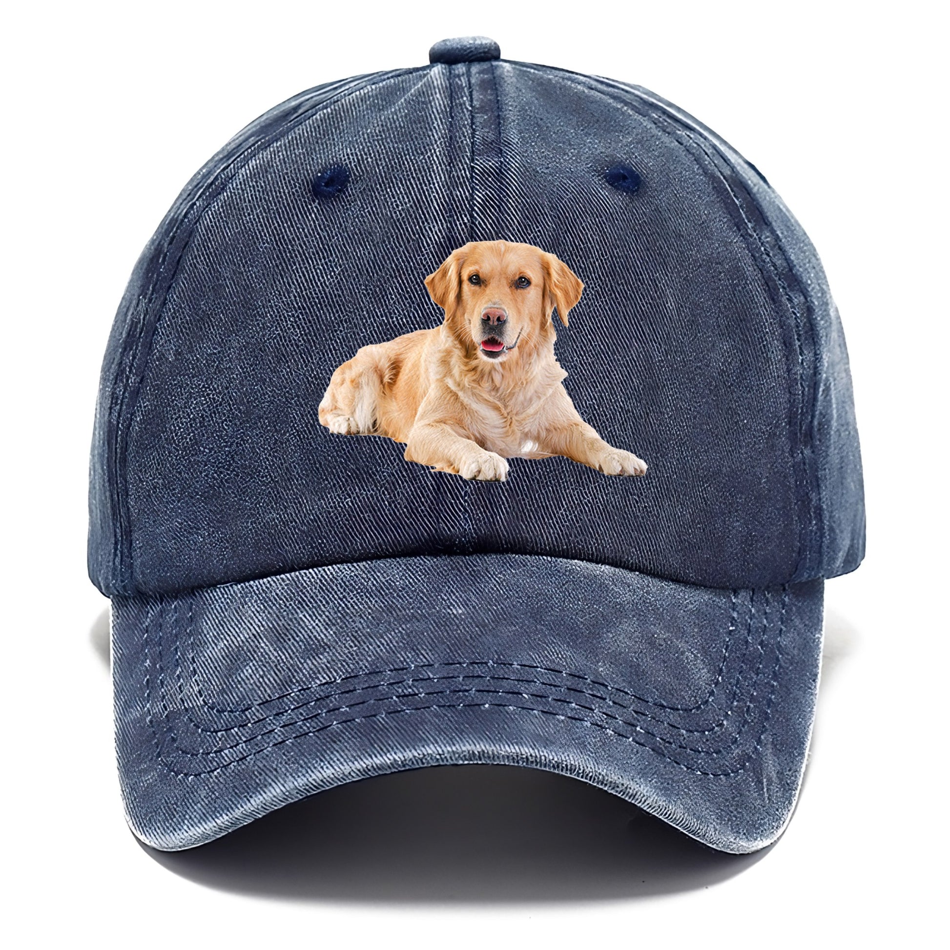 Golden Retriever laying dow Hat