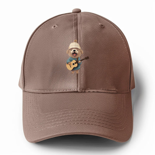 Dog Playiing Guitar! Solid Color Baseball Cap