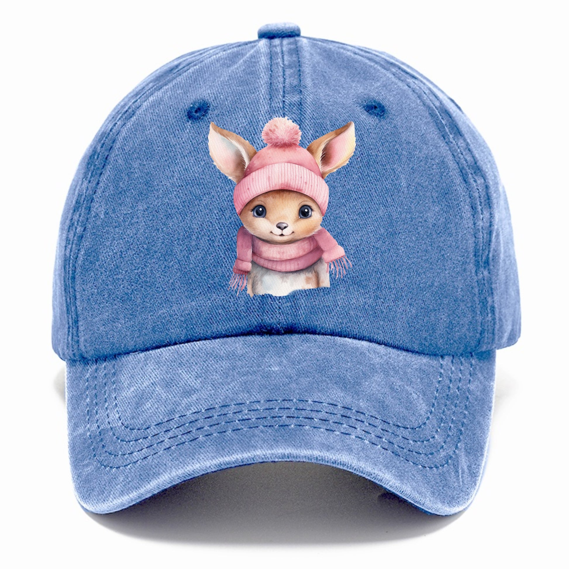 baby deer wearing pink beanie Hat