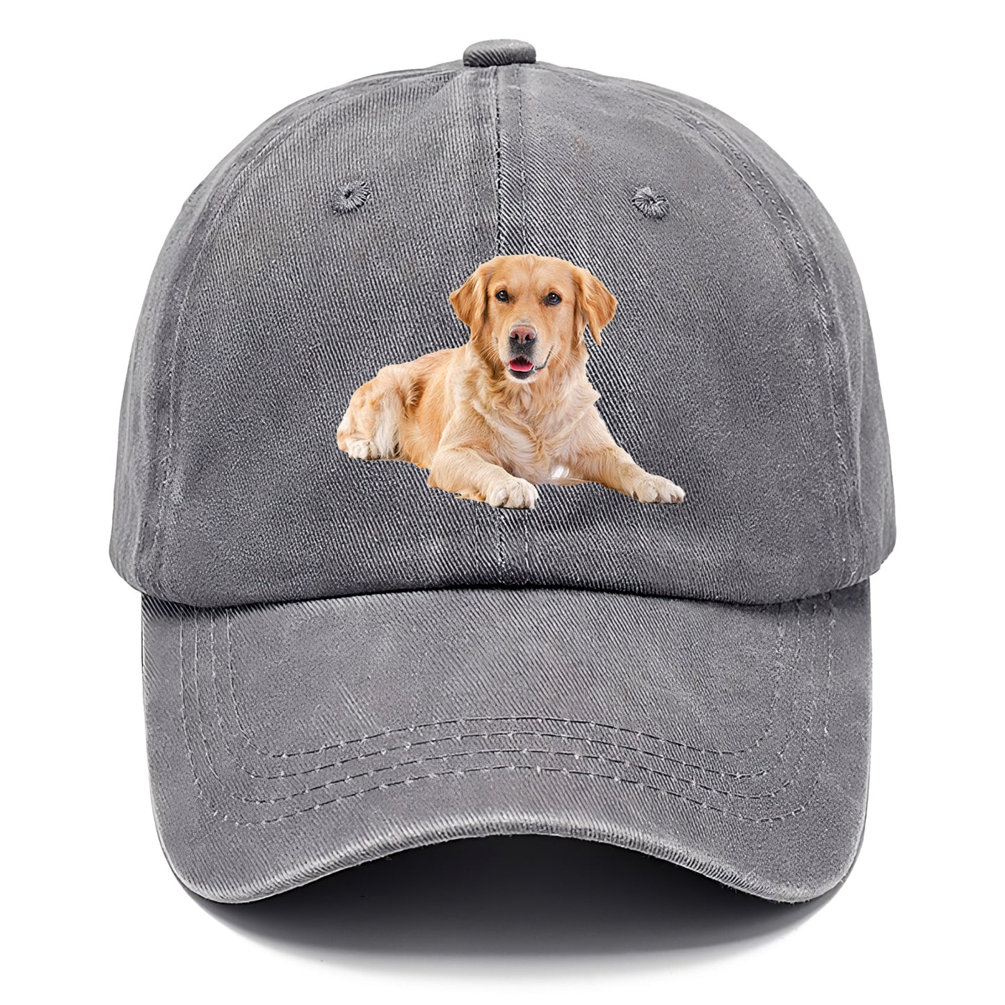 Golden Retriever laying dow Hat