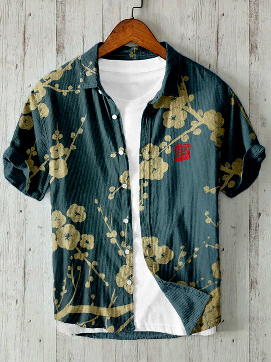 Japanese Plum Blossom Linen Blend Shirt