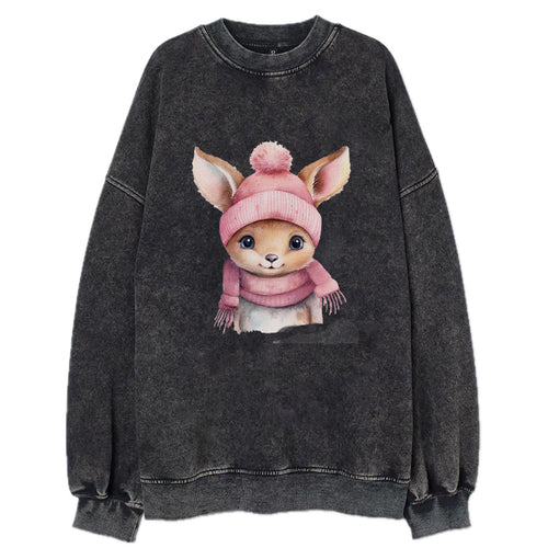 Baby Deer Wearing Pink Beanie Vintage Sweatshirt