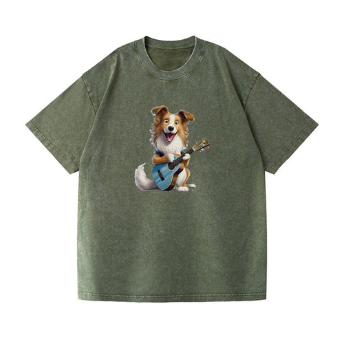 Shepherd Dog Playing A Guitar Vintage T-shirt