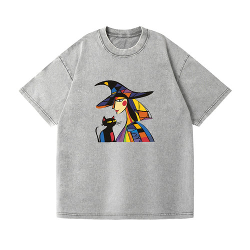 Stylized Witch With Cat Vintage T-shirt