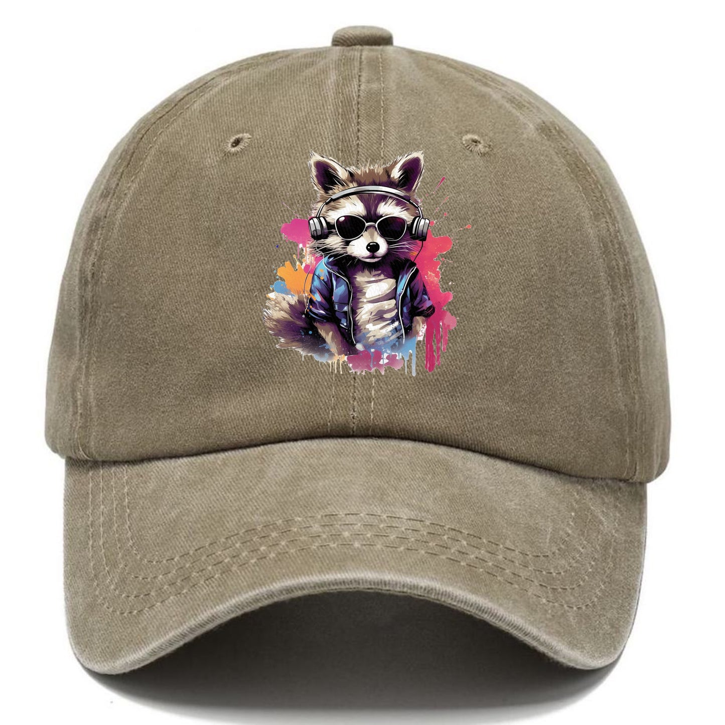 raccoon with headphones Hat