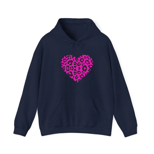 Retro 80s Heart Cheetah Print Hooded Sweatshirt