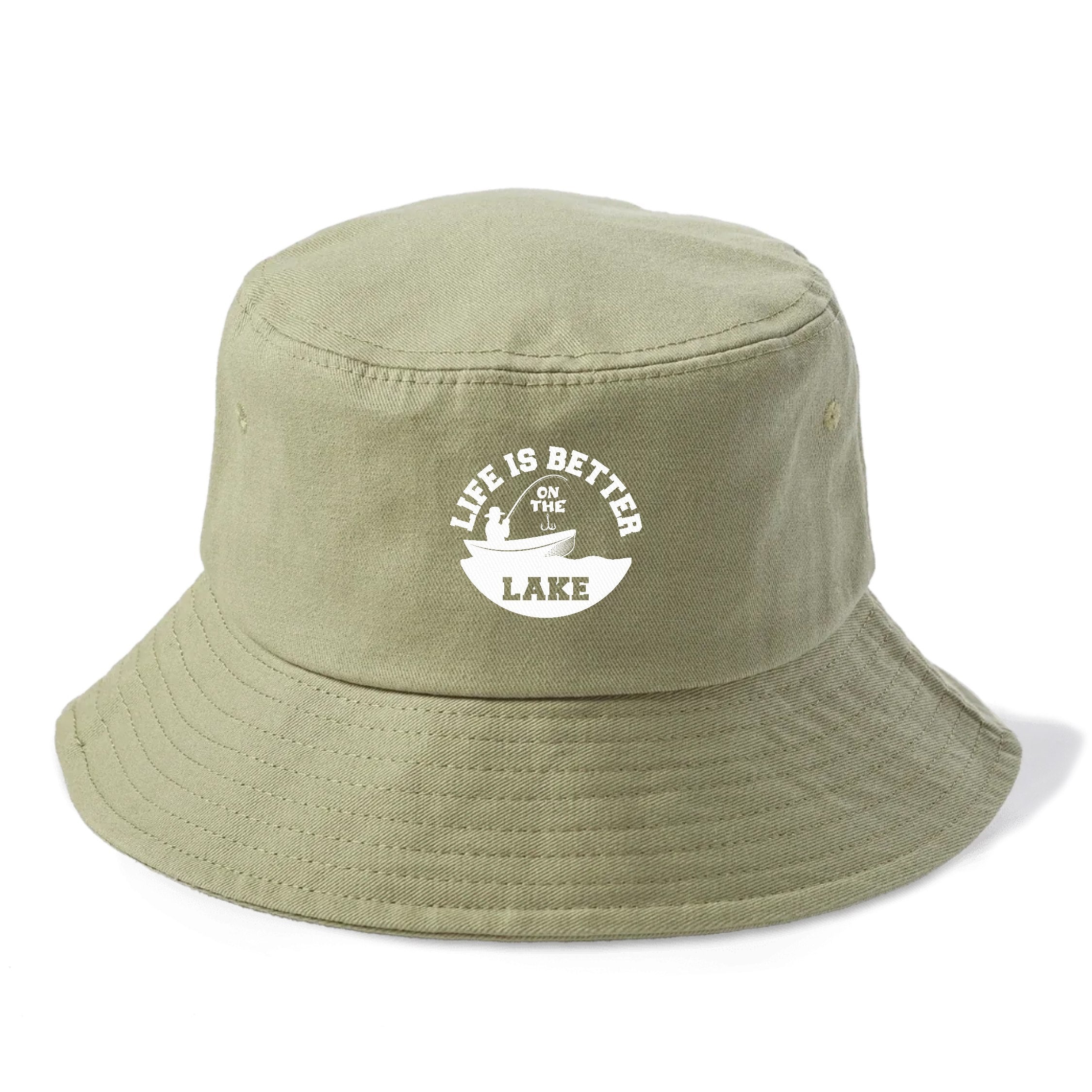 Life Is Better On The Lake Bucket Hat Army Green