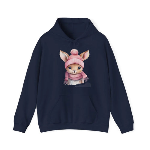 Baby Deer Wearing Pink Beanie Hooded Sweatshirt