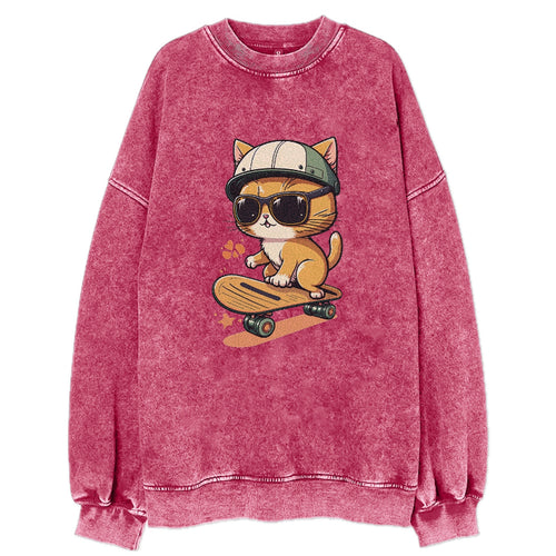 Skating Cat Vintage Sweatshirt