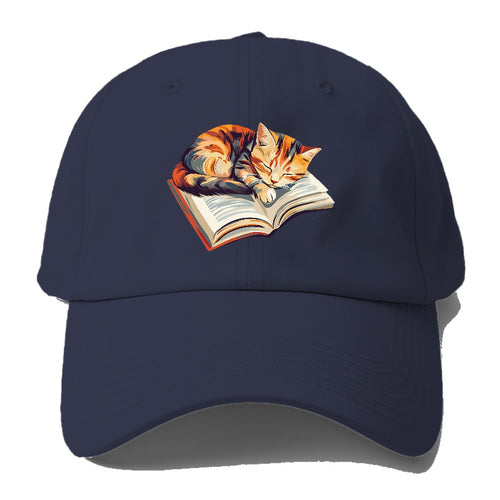 Cat Nap On Book Baseball Cap For Big Heads