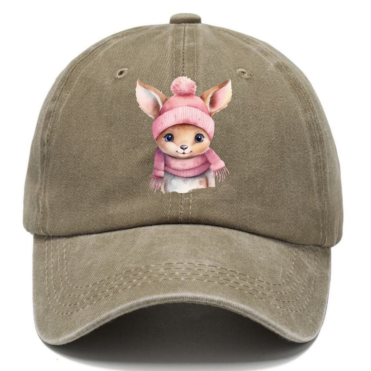 baby deer wearing pink beanie Hat