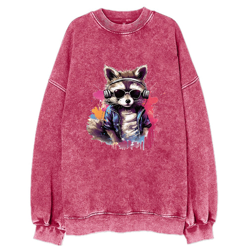 Raccoon With Headphones Vintage Sweatshirt