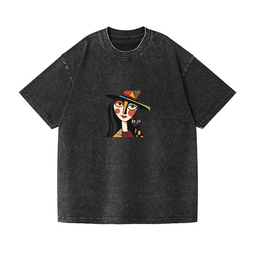 Stylized Witch With Cat 2 Vintage T-shirt