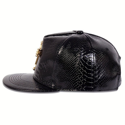 Pandaize Rhinestone Metal Cross Baseball Cap Solid Color PU Leather Hip Hop Sports Hats Sunscreen Snapback Hat