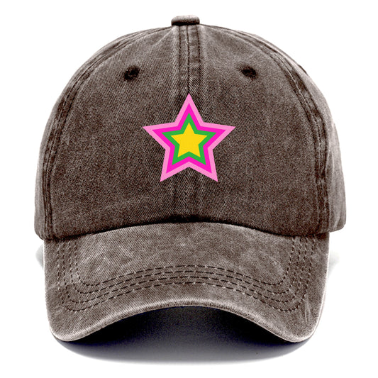 Retro 80s Star Rainbow Pink Hat