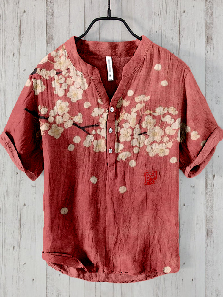 Plum Blossom Japanese Art Linen Cozy Shirt