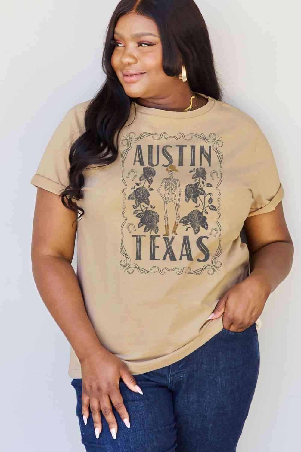 Camiseta de algodón con gráfico AUSTIN TEXAS de talla grande de Simply Love