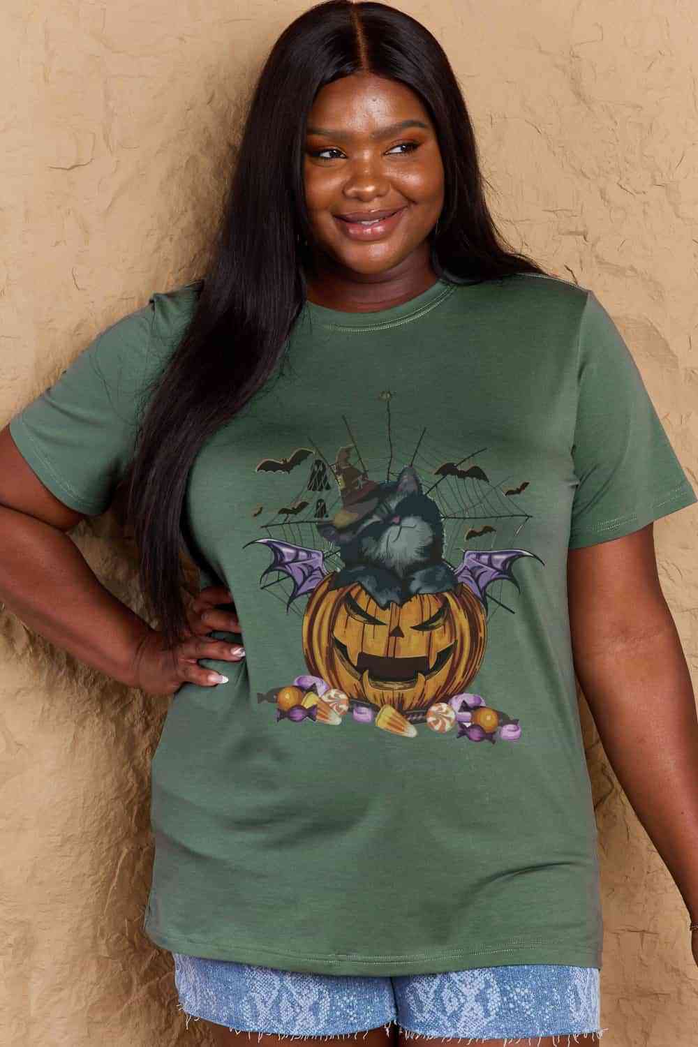 Camiseta con gráfico Jack-O'-Lantern de tamaño completo de Simply Love