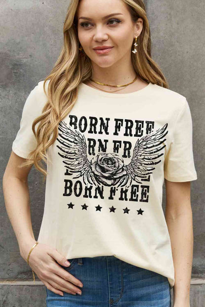 Simply Love Simply Love フルサイズ BORN FREE グラフィック コットン Tシャツ