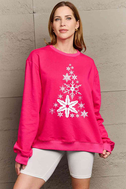 Simply Love フルサイズ スノーフレーク クリスマス ツリー グラフィック スウェットシャツ