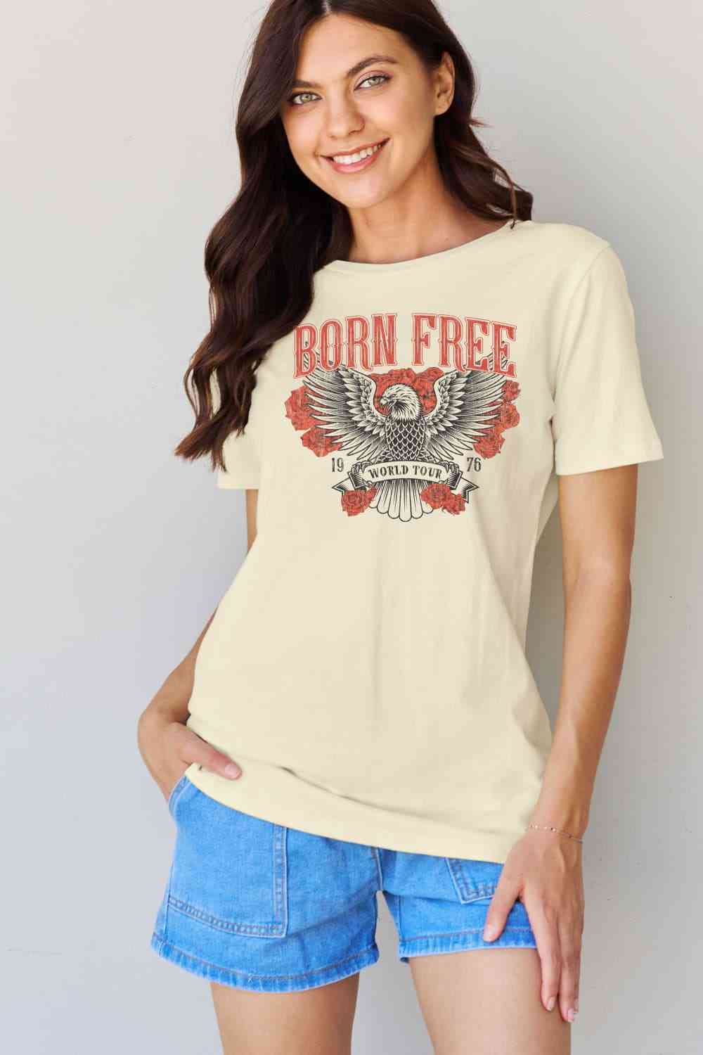 Simply Love Full Size BORN FREE 1976 WORLD TOUR Graphic Cotton T-Shirt