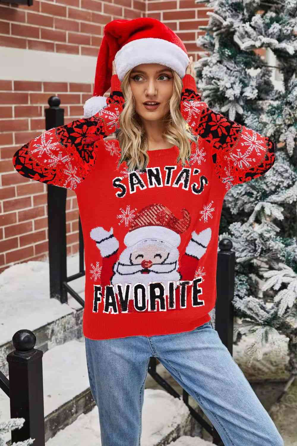 クリスマスサンタのお気に入りラウンドネックセーター