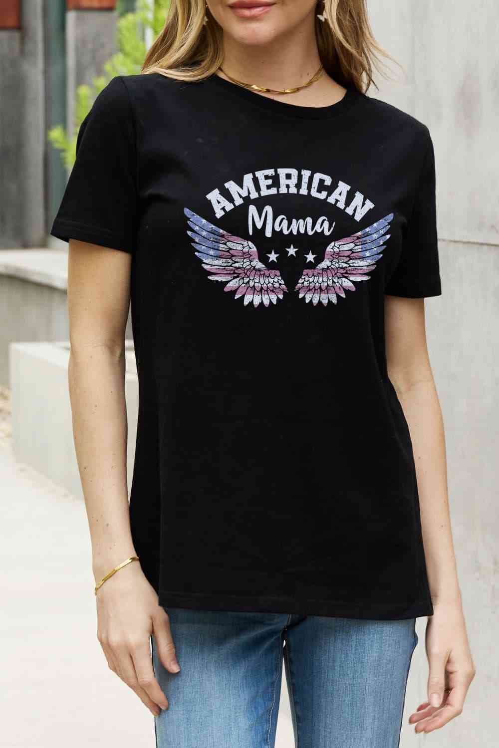 Camiseta de algodón con estampado AMERICAN MAMA de Simply Love