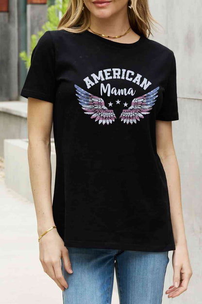 Simply Love AMERICAN MAMA グラフィック コットン T シャツ