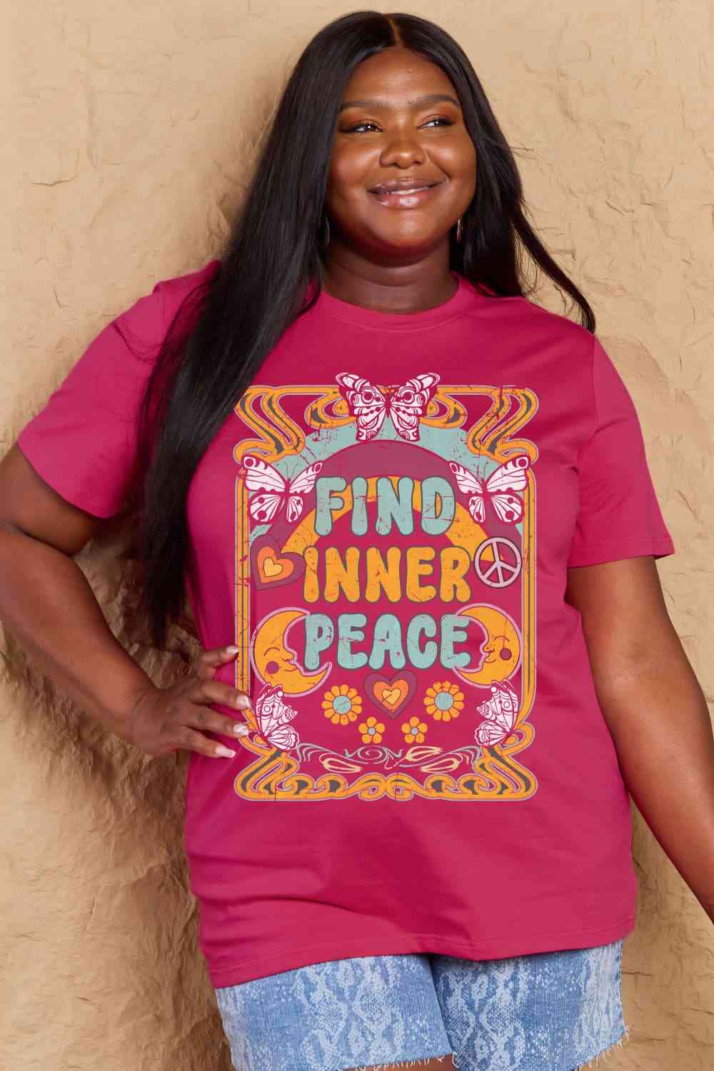 Camiseta de algodón con gráfico FIND INNER PEACE de talla grande de Simply Love