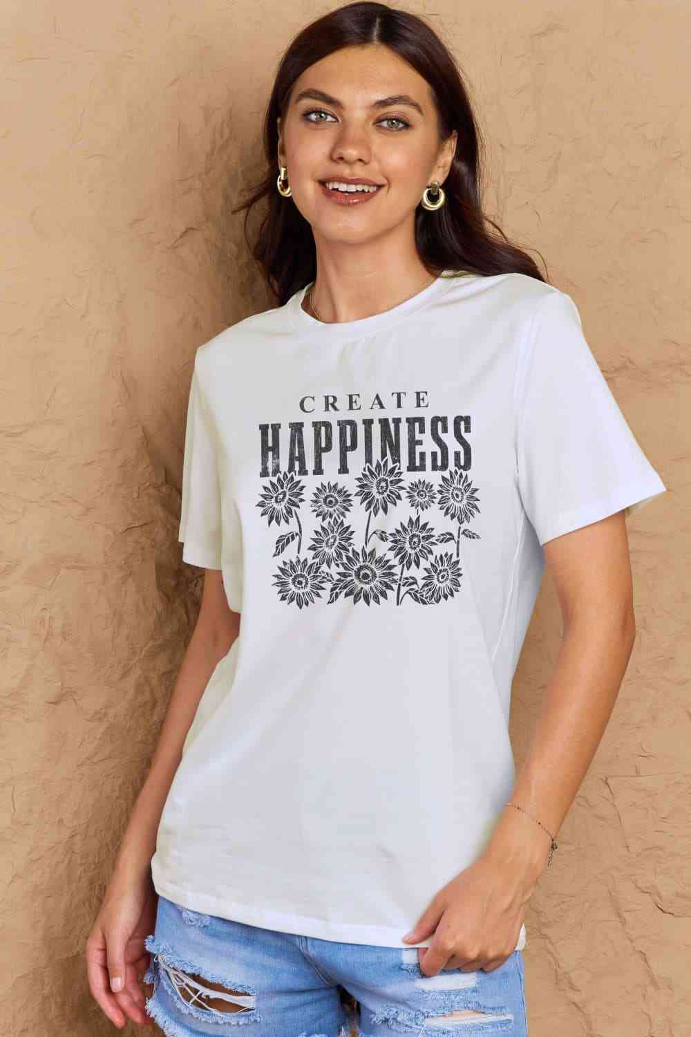 Camiseta de algodón con estampado CREATE HAPPINESS de talla grande de Simply Love