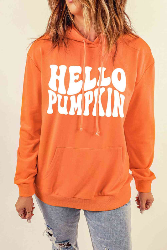 HELLO PUMPKIN Sudadera con capucha gráfica y bolsillo