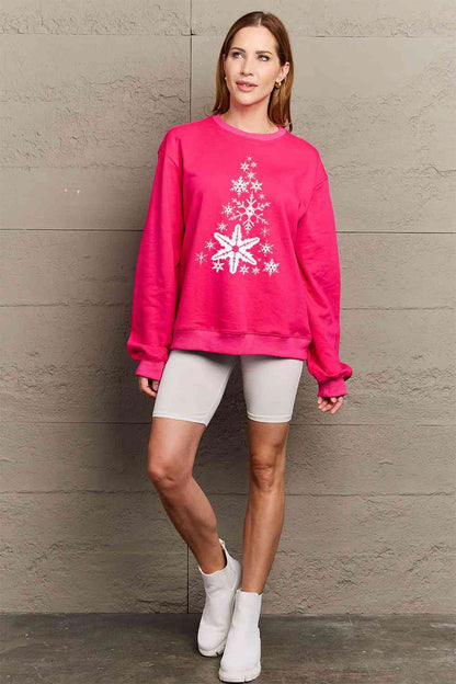 Sudadera con estampado de árbol de Navidad y copo de nieve de tamaño completo de Simply Love