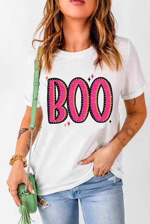 BOO グラフィック半袖ラウンドネック T シャツ