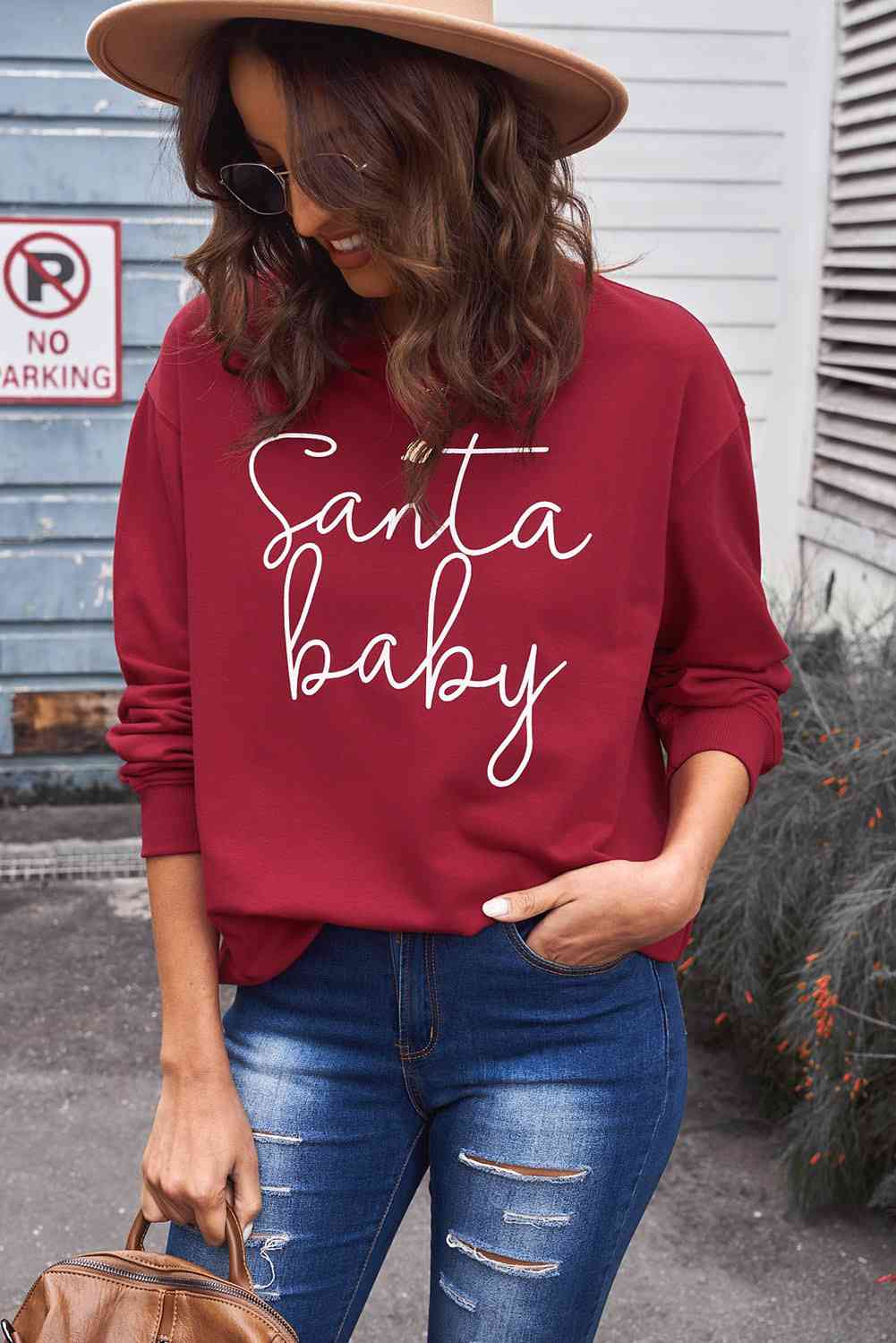 クリスマス SANTA BABY グラフィック スウェットシャツ