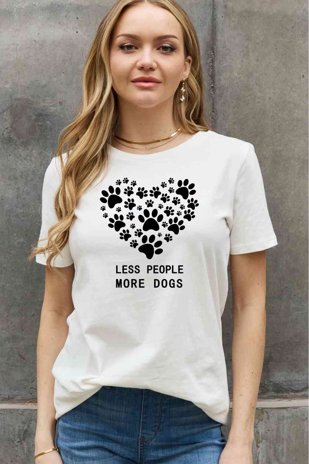 Simply Love Simply Love フルサイズ LESS PEOPLE MORE DOGS ハート グラフィック コットン Tシャツ