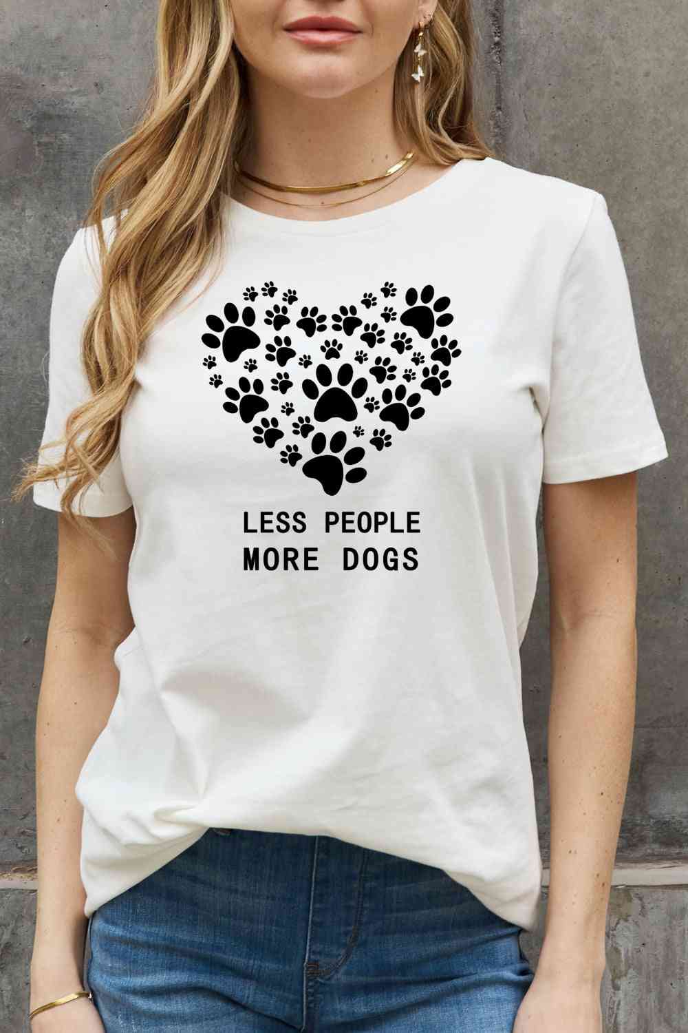 Simply Love Simply Love フルサイズ LESS PEOPLE MORE DOGS ハート グラフィック コットン Tシャツ