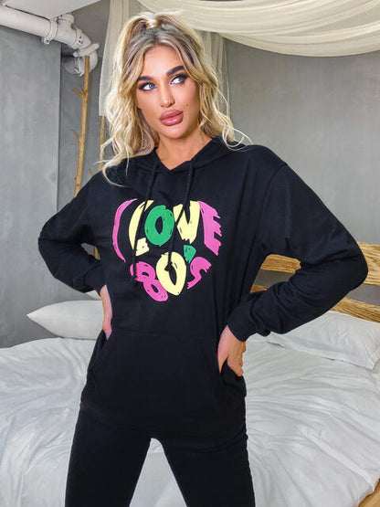 Graphic Drawstring Long Sleeve Hoodie