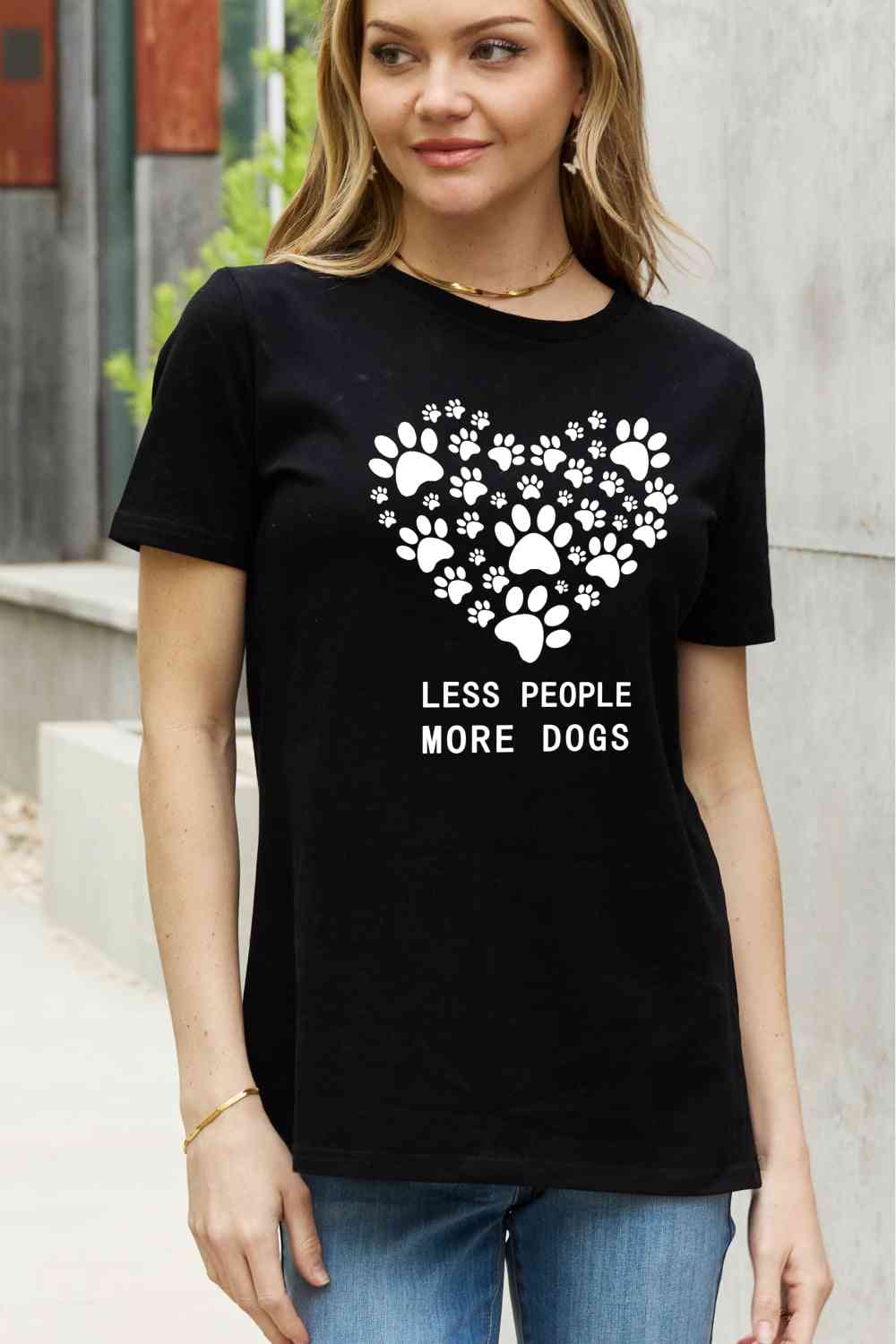 Simply Love Simply Love フルサイズ LESS PEOPLE MORE DOGS ハート グラフィック コットン Tシャツ