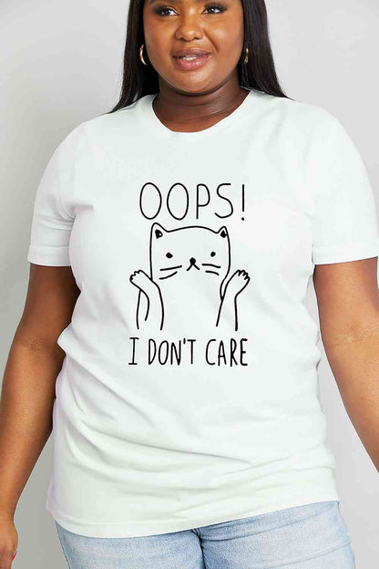 Camiseta de algodón con gráfico OOPS I DON'T CARE de tamaño completo de Simply Love