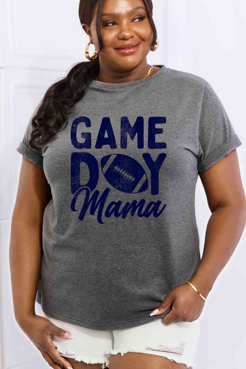 Simply Love フルサイズ GAMEDAY MAMA グラフィック コットン T シャツ