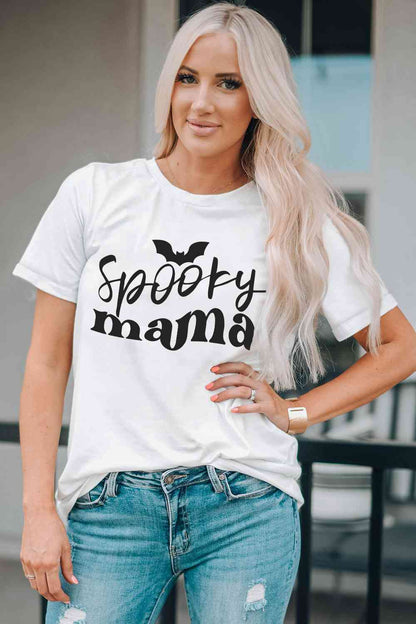 Camiseta gráfica SPOOKY MAMA de manga corta y cuello redondo