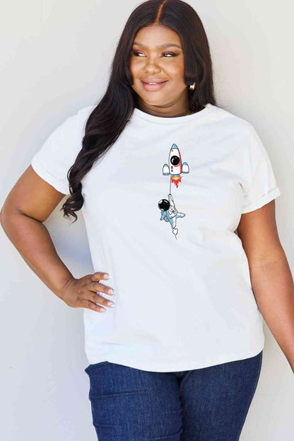 Camiseta de algodón con estampado de astronauta de talla grande de Simply Love