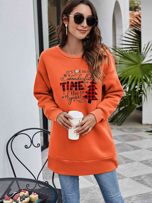 Sudadera con hombros caídos y estampado de árbol de Navidad