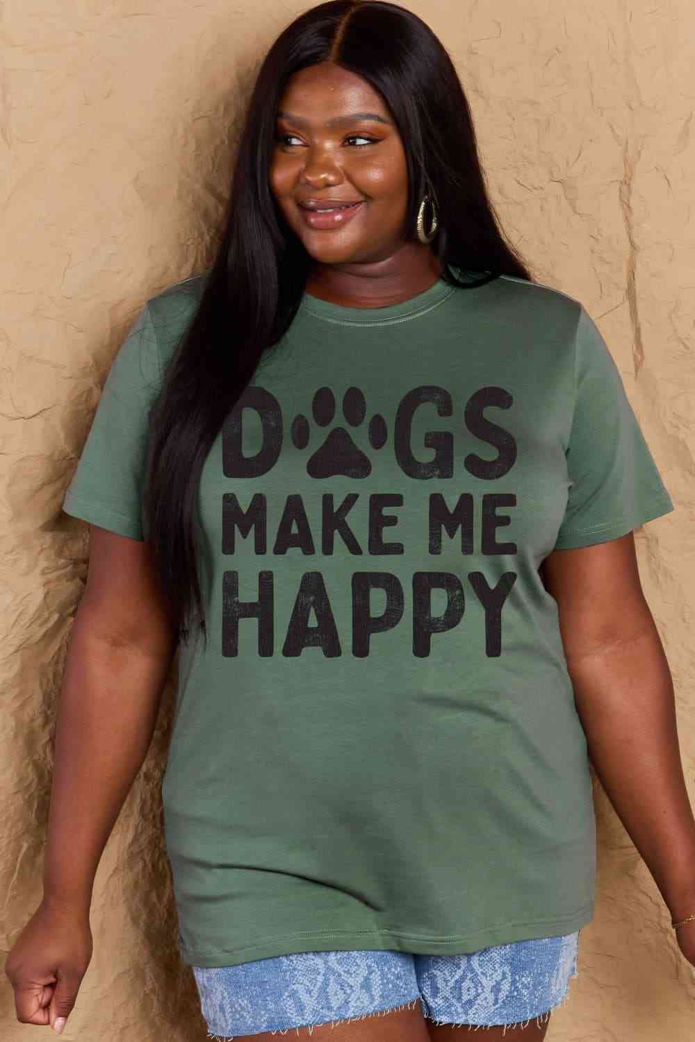 Camiseta de algodón con gráfico DOGS MAKE ME HAPPY de tamaño completo de Simply Love