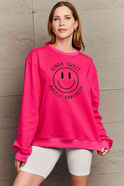 Sudadera con estampado de cara sonriente de tamaño completo de Simply Love