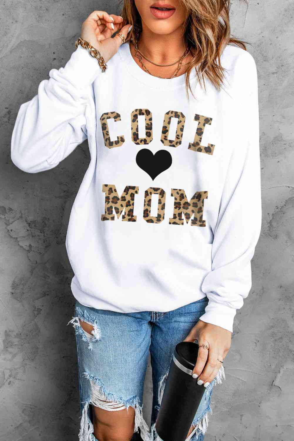 COOL MOM ハートグラフィック ラウンドネック スウェットシャツ