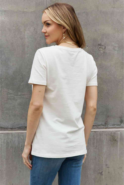 Camiseta de algodón con estampado de eslogan de corazón de tamaño completo de Simply Love
