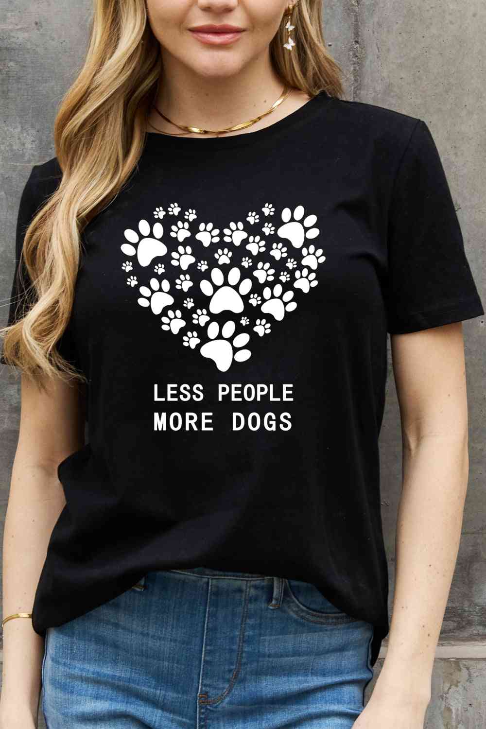 Simply Love Simply Love フルサイズ LESS PEOPLE MORE DOGS ハート グラフィック コットン Tシャツ