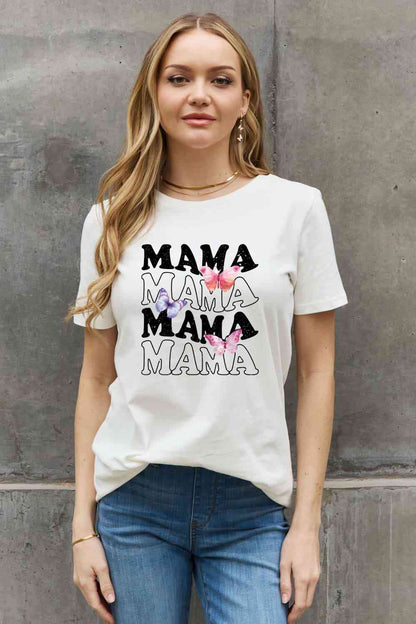 Camiseta de algodón con gráfico de mariposa MAMA de Simply Love