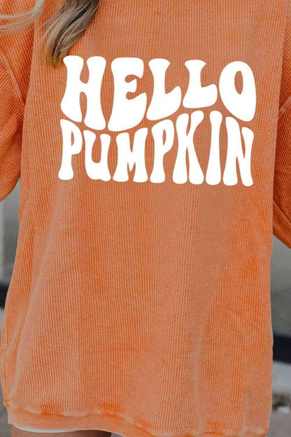 ラウンドネック ドロップショルダー HELLO PUMPKIN グラフィック スウェットシャツ